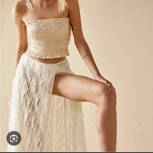 FP Free People Intimatley Satin Silky Champagne Golden Tube Top Smocked M Med